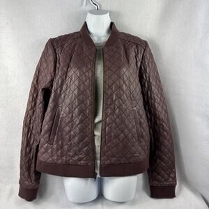 Halogen Bomber Jacket Womens XL Burgundy Quilted Soft Leather Lined Biker